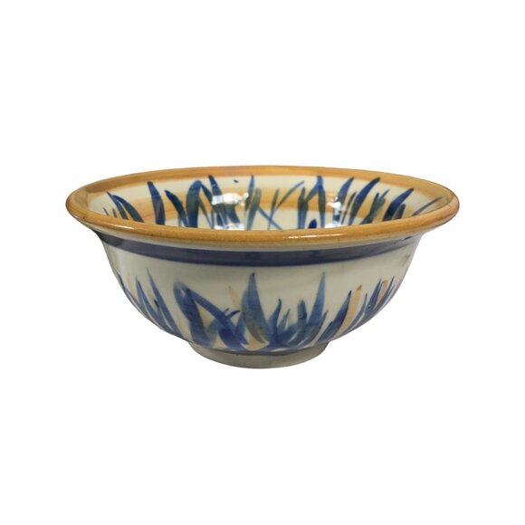 Handmade Stoneware Pottery Bowl Blue Brown 7" Top Diameter 3" Tall - Picture 1 of 5